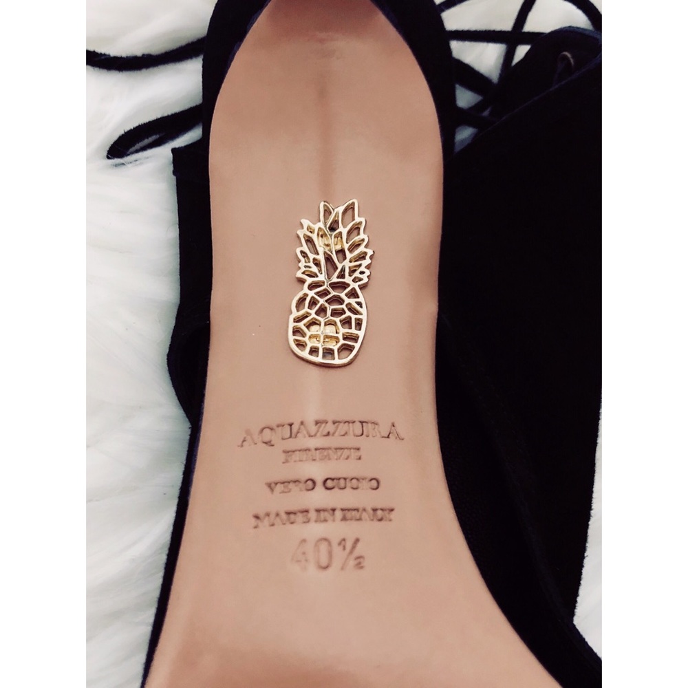 Aquazurra Black Mayfair Suede Peep-Toe Sandals - Picture 6 of 6